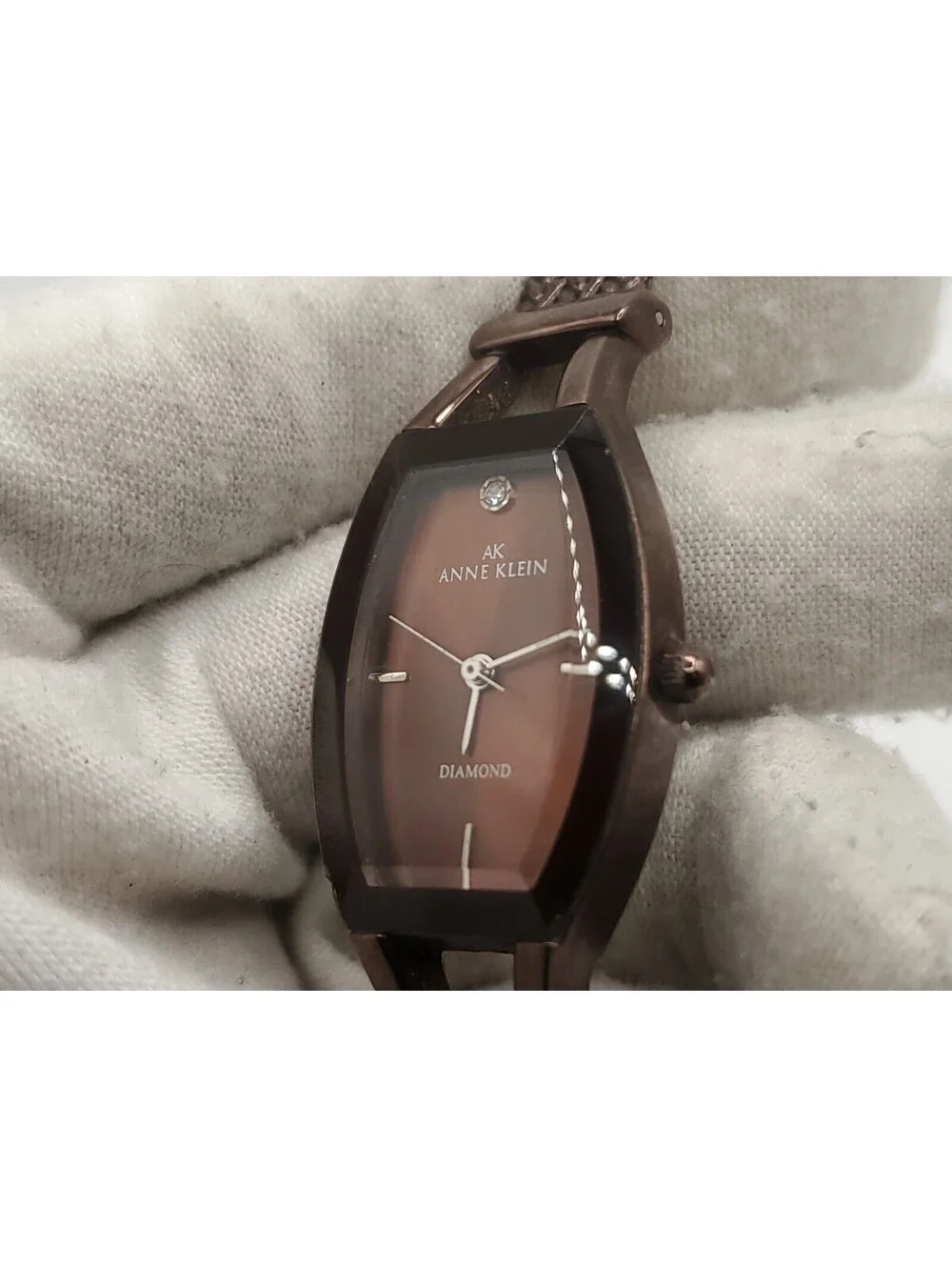 Anne Klein Diamond Quartz Watch New Battery Brown Dial 20mm